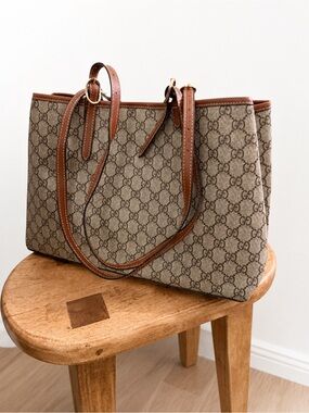 Brown G*cci GG Monogram Canvas Tote